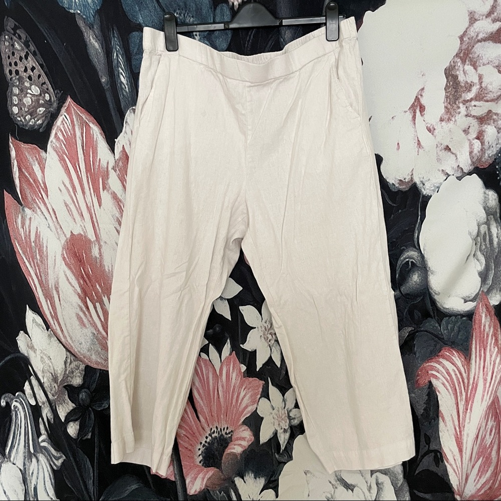 Caslon Linen-Blend White Wide Leg Pants Petite XL